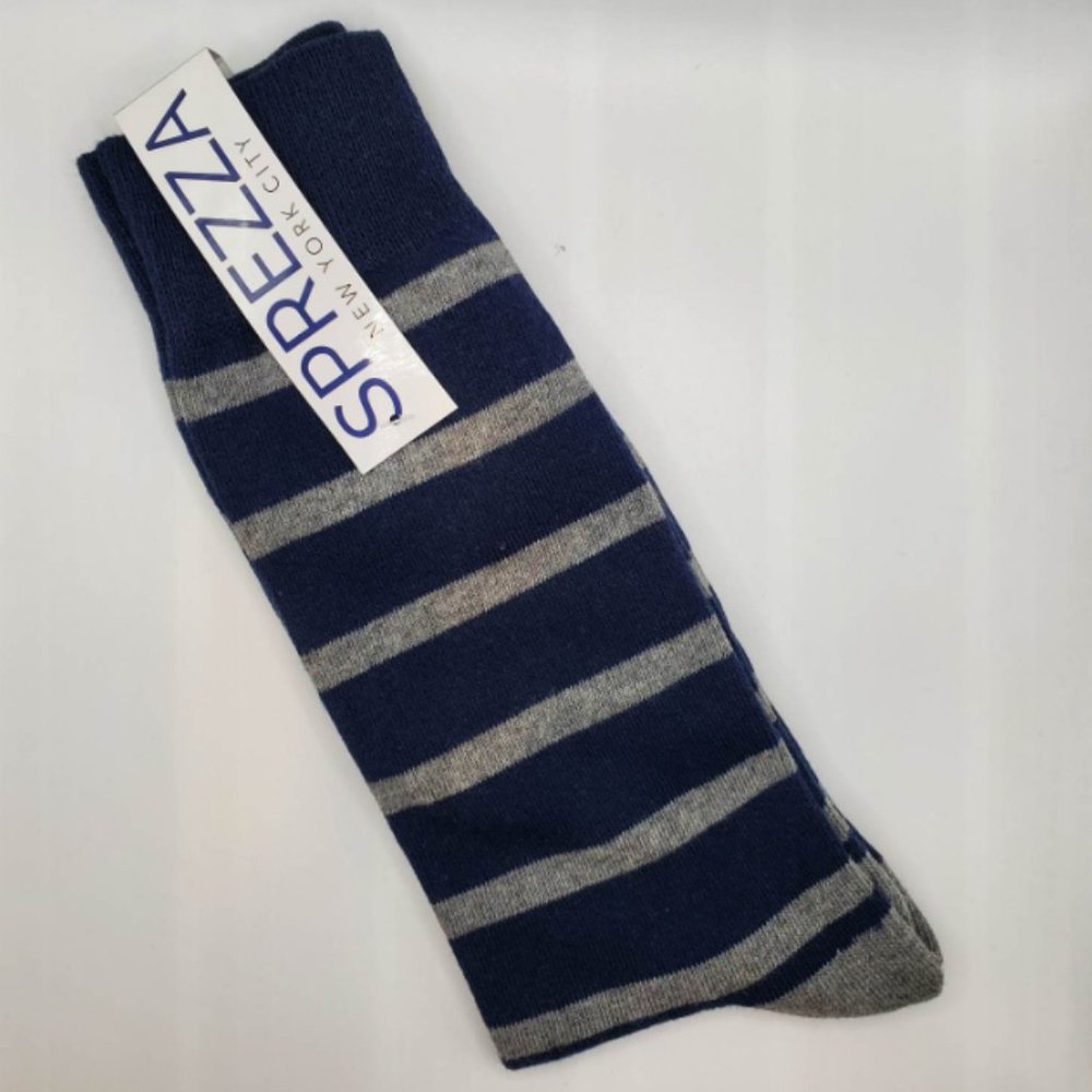 Sprezza Blue Gray Striped Cotton Dress Socks NWT